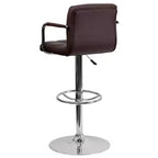 Tabouret de bar contemporain Flash Furniture en vinyle matelassé, réglable en hauteur, avec accoudoirs et base chromée
