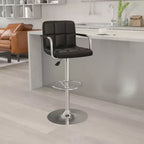 Tabouret de bar contemporain Flash Furniture en vinyle matelassé, réglable en hauteur, avec accoudoirs et base chromée