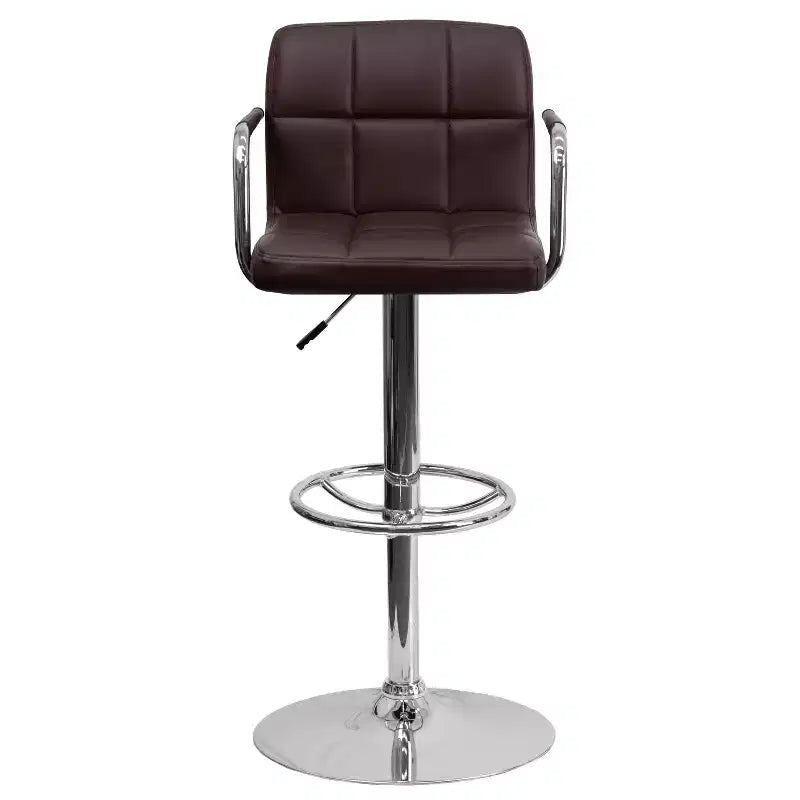 Tabouret de bar contemporain Flash Furniture en vinyle matelassé, réglable en hauteur, avec accoudoirs et base chromée