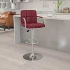 Tabouret de bar contemporain Flash Furniture en vinyle matelassé, réglable en hauteur, avec accoudoirs et base chromée