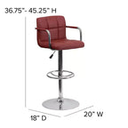 Tabouret de bar contemporain Flash Furniture en vinyle matelassé, réglable en hauteur, avec accoudoirs et base chromée