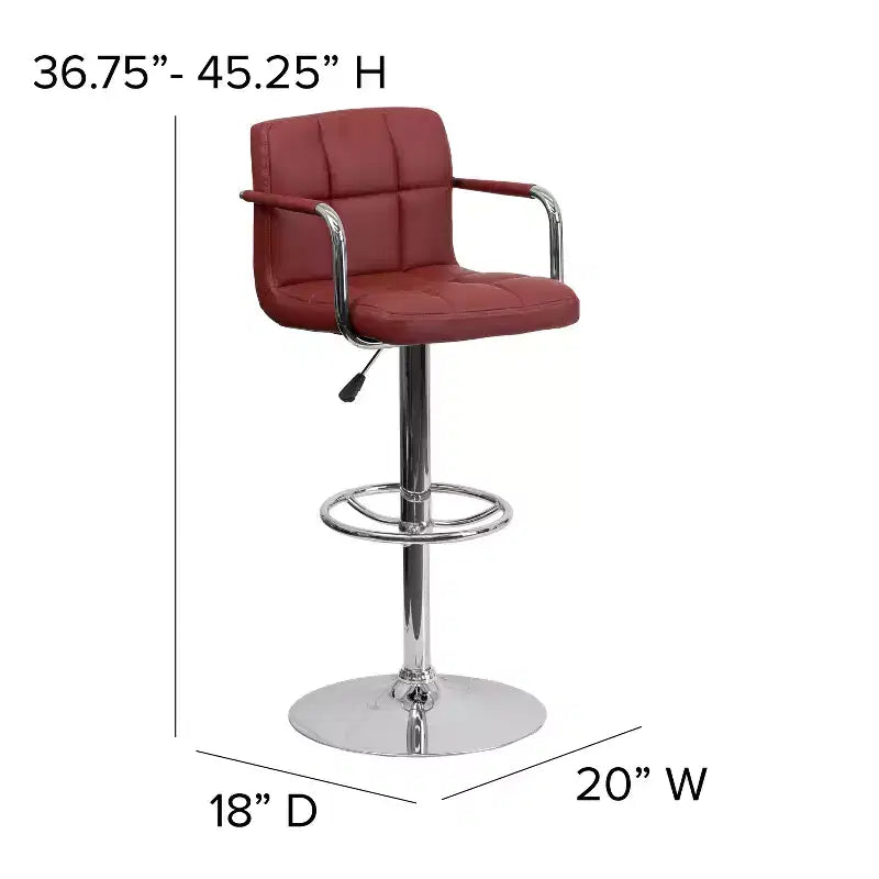 Tabouret de bar contemporain Flash Furniture en vinyle matelassé, réglable en hauteur, avec accoudoirs et base chromée