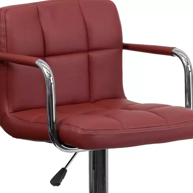 Tabouret de bar contemporain Flash Furniture en vinyle matelassé, réglable en hauteur, avec accoudoirs et base chromée