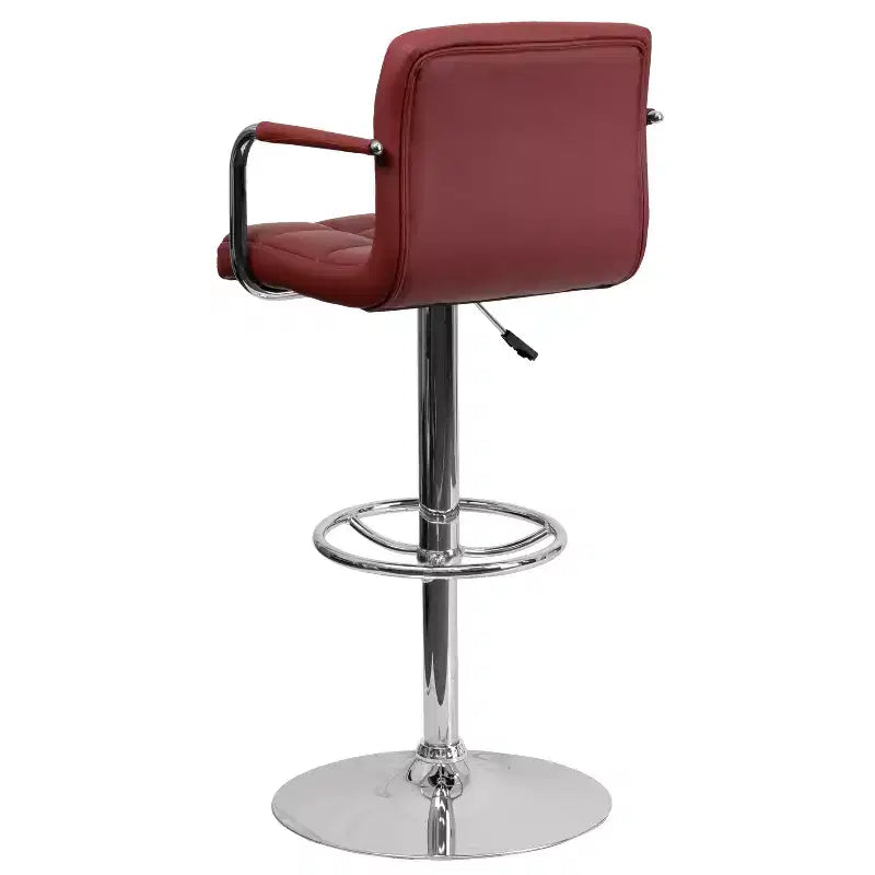 Tabouret de bar contemporain Flash Furniture en vinyle matelassé, réglable en hauteur, avec accoudoirs et base chromée