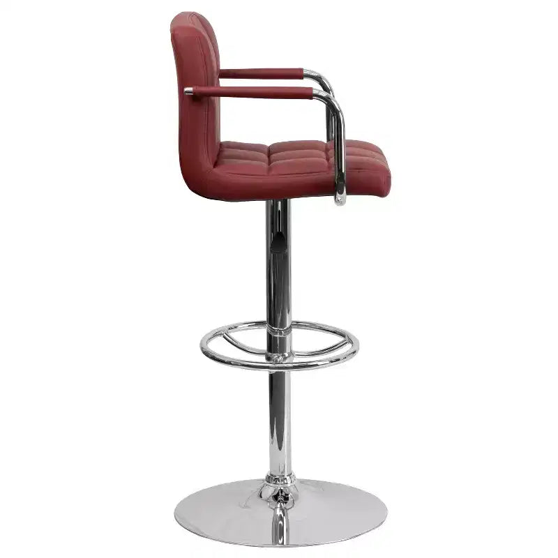 Tabouret de bar contemporain Flash Furniture en vinyle matelassé, réglable en hauteur, avec accoudoirs et base chromée