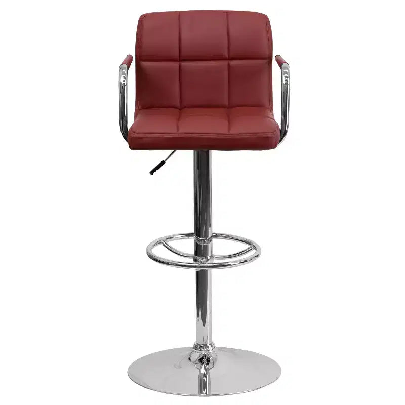 Tabouret de bar contemporain Flash Furniture en vinyle matelassé, réglable en hauteur, avec accoudoirs et base chromée