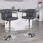 Tabouret de bar contemporain Flash Furniture en vinyle matelassé, réglable en hauteur, avec accoudoirs et base chromée