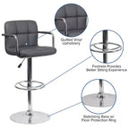 Tabouret de bar contemporain Flash Furniture en vinyle matelassé, réglable en hauteur, avec accoudoirs et base chromée