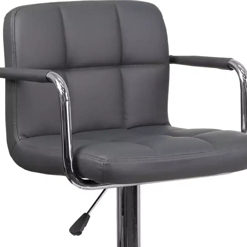 Tabouret de bar contemporain Flash Furniture en vinyle matelassé, réglable en hauteur, avec accoudoirs et base chromée