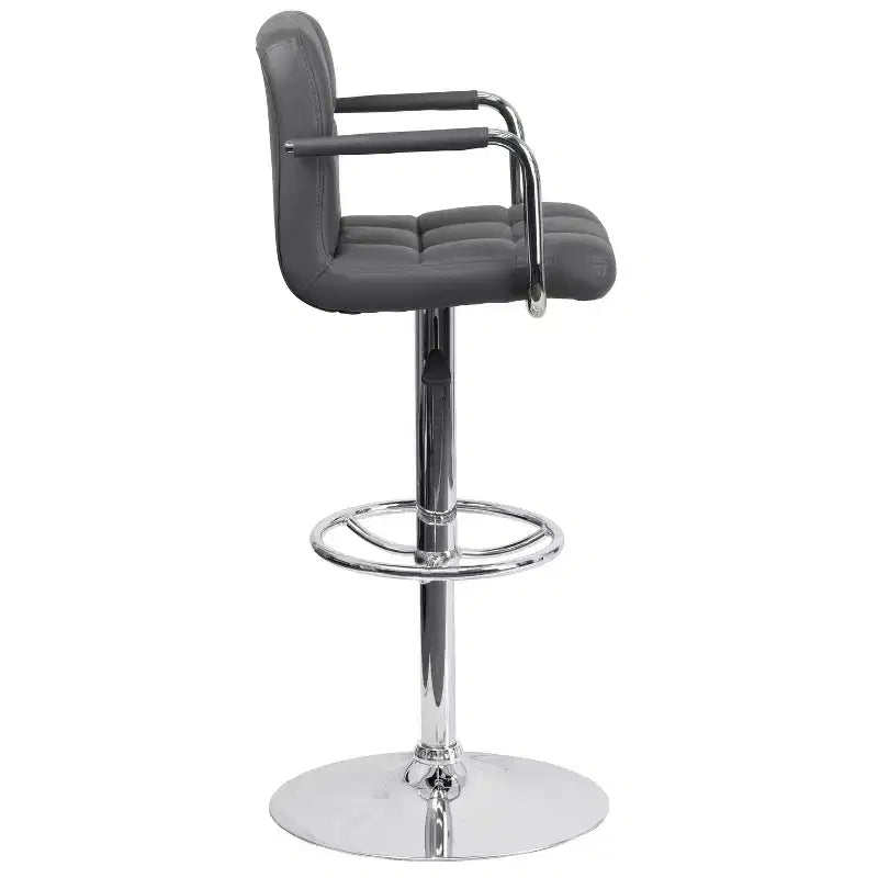 Tabouret de bar contemporain Flash Furniture en vinyle matelassé, réglable en hauteur, avec accoudoirs et base chromée