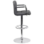 Tabouret de bar contemporain Flash Furniture en vinyle matelassé, réglable en hauteur, avec accoudoirs et base chromée