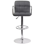 Tabouret de bar contemporain Flash Furniture en vinyle matelassé, réglable en hauteur, avec accoudoirs et base chromée