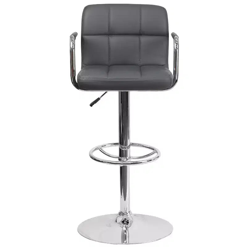 Tabouret de bar contemporain Flash Furniture en vinyle matelassé, réglable en hauteur, avec accoudoirs et base chromée
