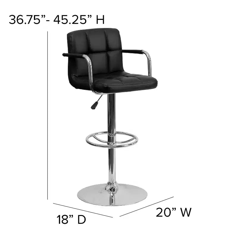 Tabouret de bar contemporain Flash Furniture en vinyle matelassé, réglable en hauteur, avec accoudoirs et base chromée