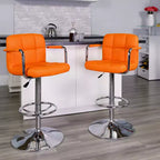 Tabouret de bar contemporain Flash Furniture en vinyle matelassé, réglable en hauteur, avec accoudoirs et base chromée