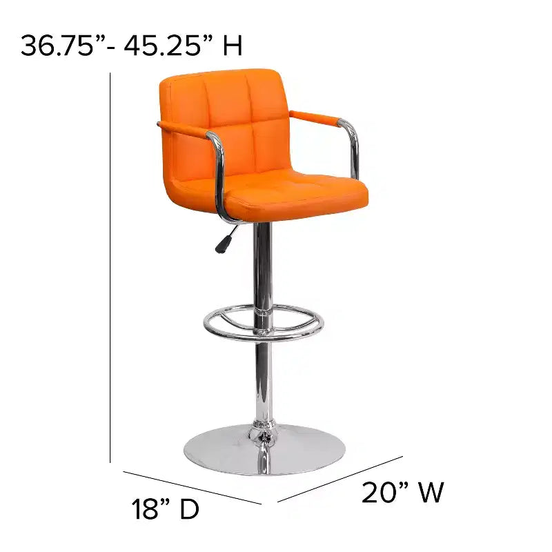 Tabouret de bar contemporain Flash Furniture en vinyle matelassé, réglable en hauteur, avec accoudoirs et base chromée