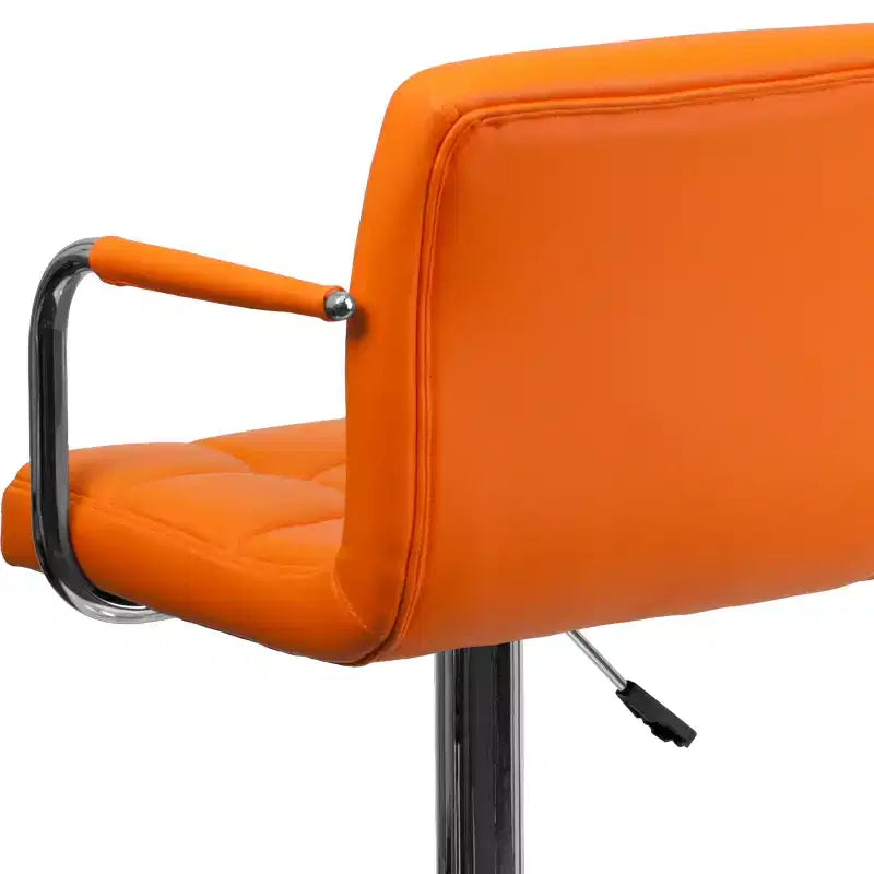 Tabouret de bar contemporain Flash Furniture en vinyle matelassé, réglable en hauteur, avec accoudoirs et base chromée