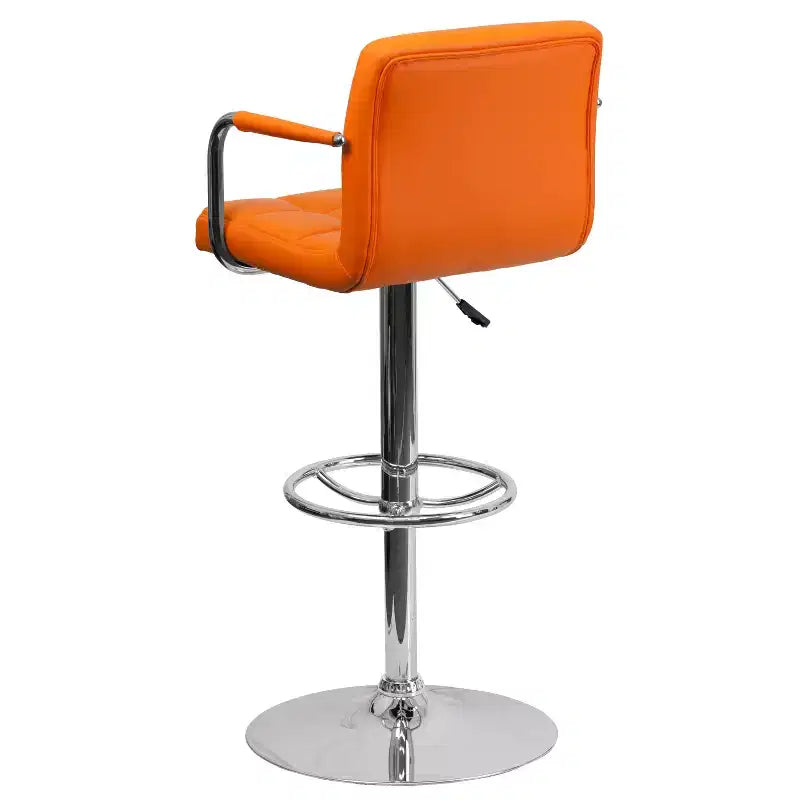 Tabouret de bar contemporain Flash Furniture en vinyle matelassé, réglable en hauteur, avec accoudoirs et base chromée