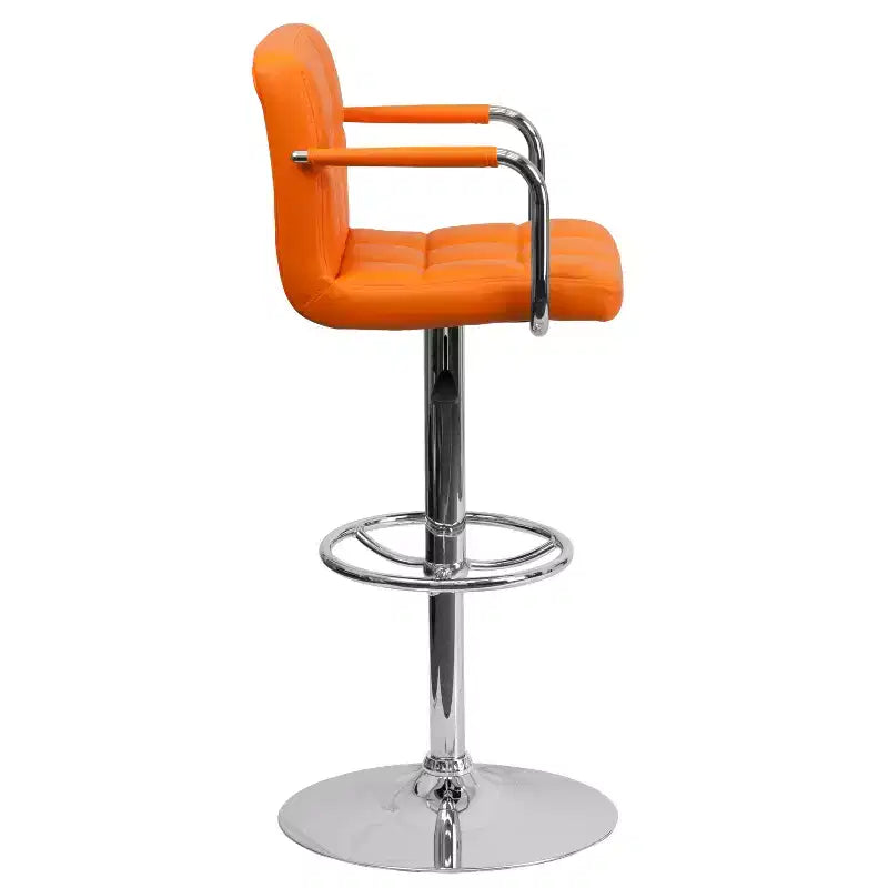 Tabouret de bar contemporain Flash Furniture en vinyle matelassé, réglable en hauteur, avec accoudoirs et base chromée