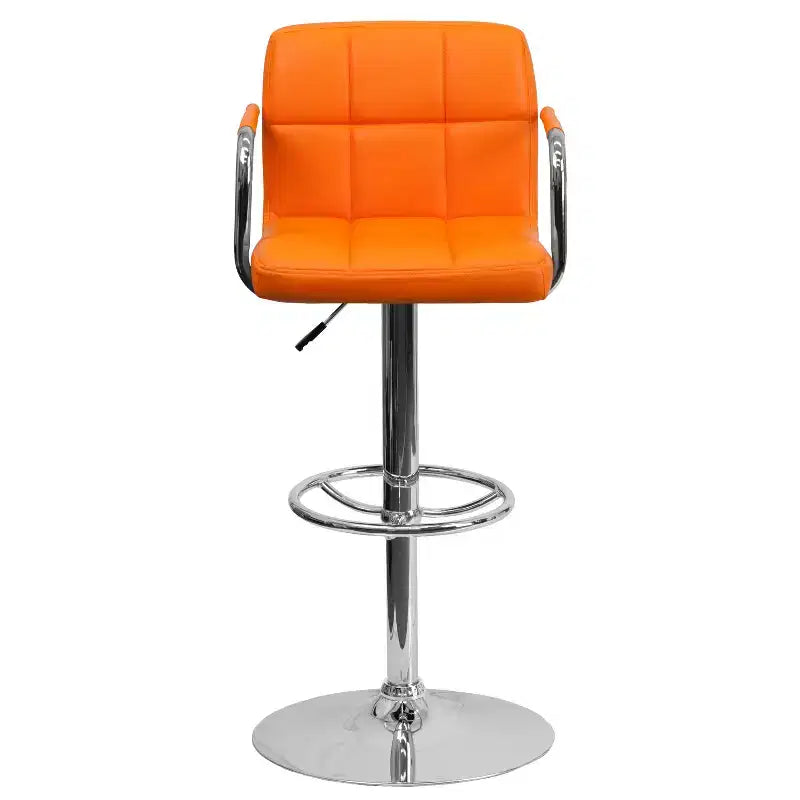 Tabouret de bar contemporain Flash Furniture en vinyle matelassé, réglable en hauteur, avec accoudoirs et base chromée