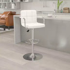 Tabouret de bar contemporain Flash Furniture en vinyle matelassé, réglable en hauteur, avec accoudoirs et base chromée