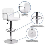 Tabouret de bar contemporain Flash Furniture en vinyle matelassé, réglable en hauteur, avec accoudoirs et base chromée