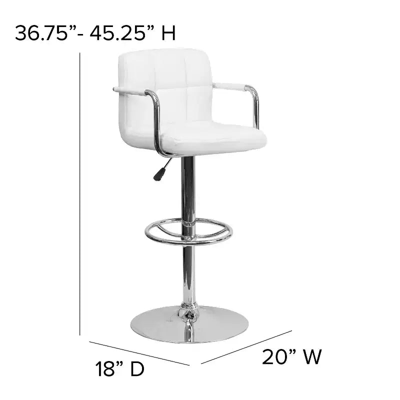 Tabouret de bar contemporain Flash Furniture en vinyle matelassé, réglable en hauteur, avec accoudoirs et base chromée