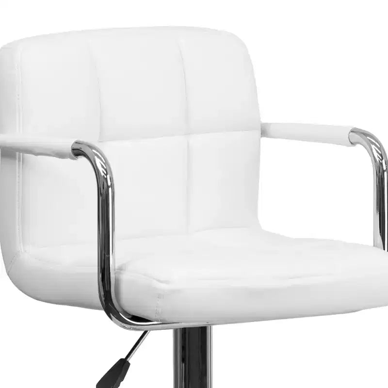 Tabouret de bar contemporain Flash Furniture en vinyle matelassé, réglable en hauteur, avec accoudoirs et base chromée