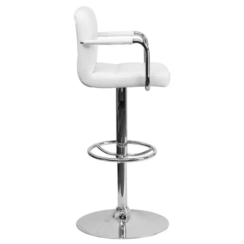 Tabouret de bar contemporain Flash Furniture en vinyle matelassé, réglable en hauteur, avec accoudoirs et base chromée