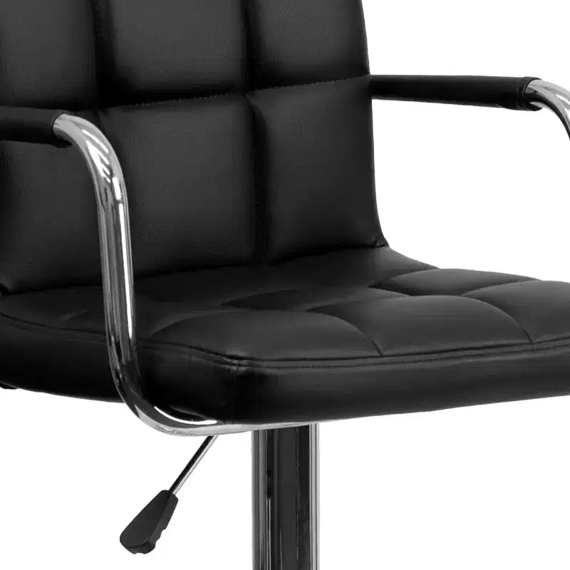 Tabouret de bar contemporain Flash Furniture en vinyle matelassé, réglable en hauteur, avec accoudoirs et base chromée