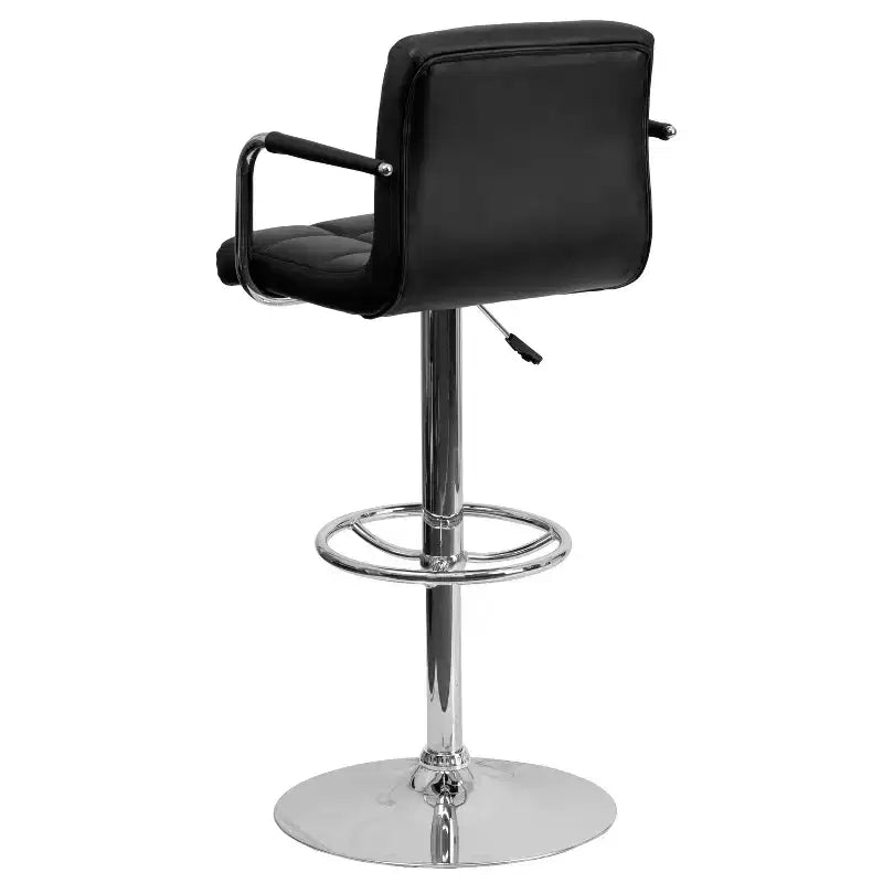 Tabouret de bar contemporain Flash Furniture en vinyle matelassé, réglable en hauteur, avec accoudoirs et base chromée