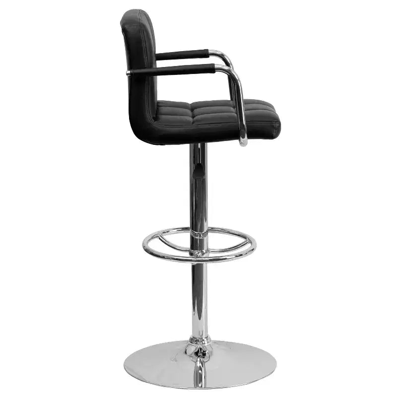 Tabouret de bar contemporain Flash Furniture en vinyle matelassé, réglable en hauteur, avec accoudoirs et base chromée