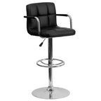 Tabouret de bar contemporain Flash Furniture en vinyle matelassé, réglable en hauteur, avec accoudoirs et base chromée