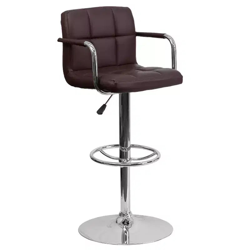 Tabouret de bar contemporain Flash Furniture en vinyle matelassé, réglable en hauteur, avec accoudoirs et base chromée