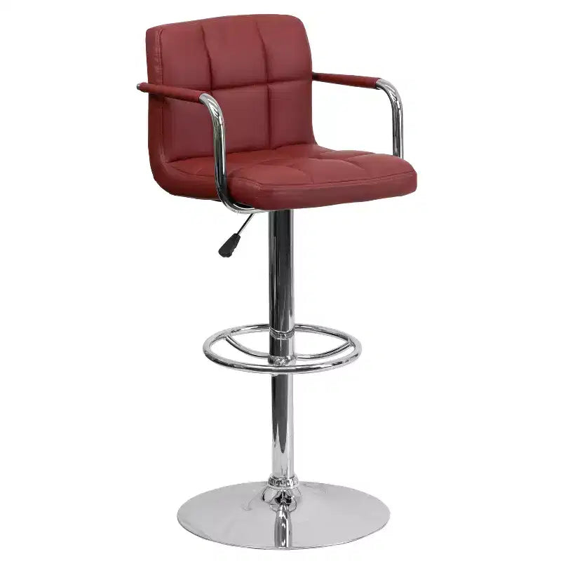 Tabouret de bar contemporain Flash Furniture en vinyle matelassé, réglable en hauteur, avec accoudoirs et base chromée