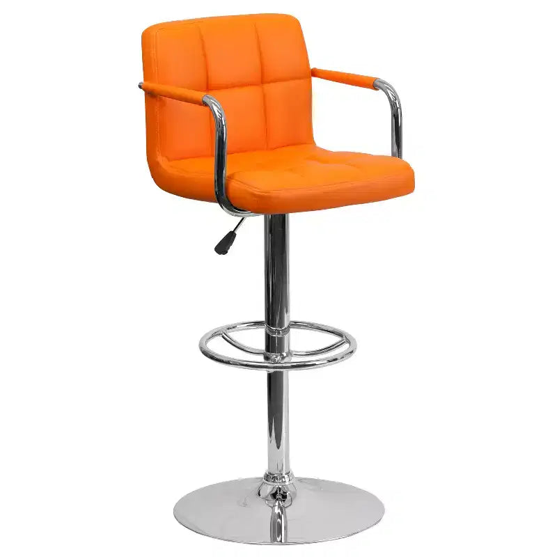 Tabouret de bar contemporain Flash Furniture en vinyle matelassé, réglable en hauteur, avec accoudoirs et base chromée