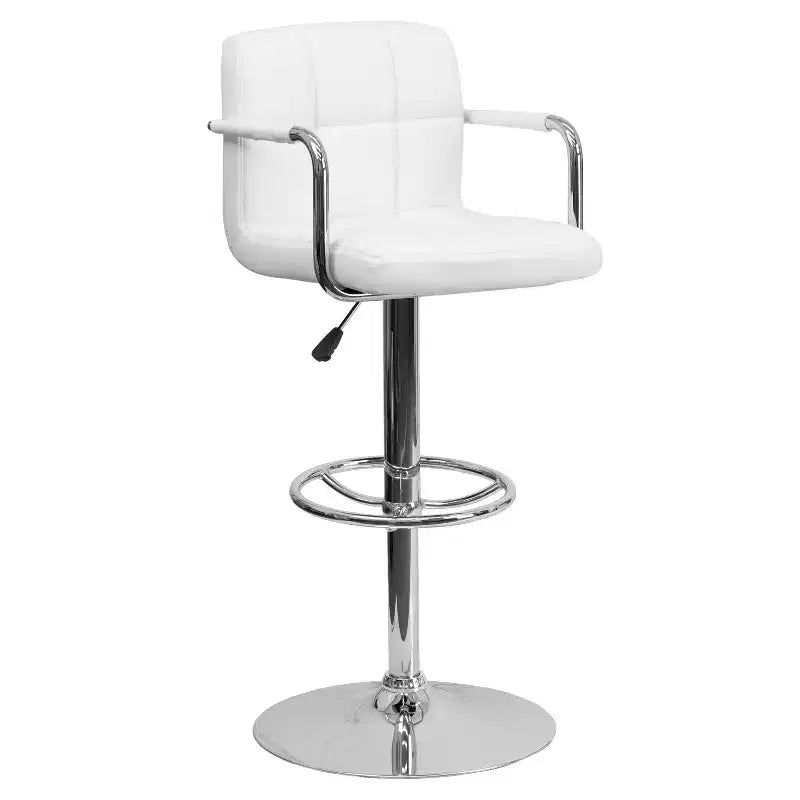 Tabouret de bar contemporain Flash Furniture en vinyle matelassé, réglable en hauteur, avec accoudoirs et base chromée
