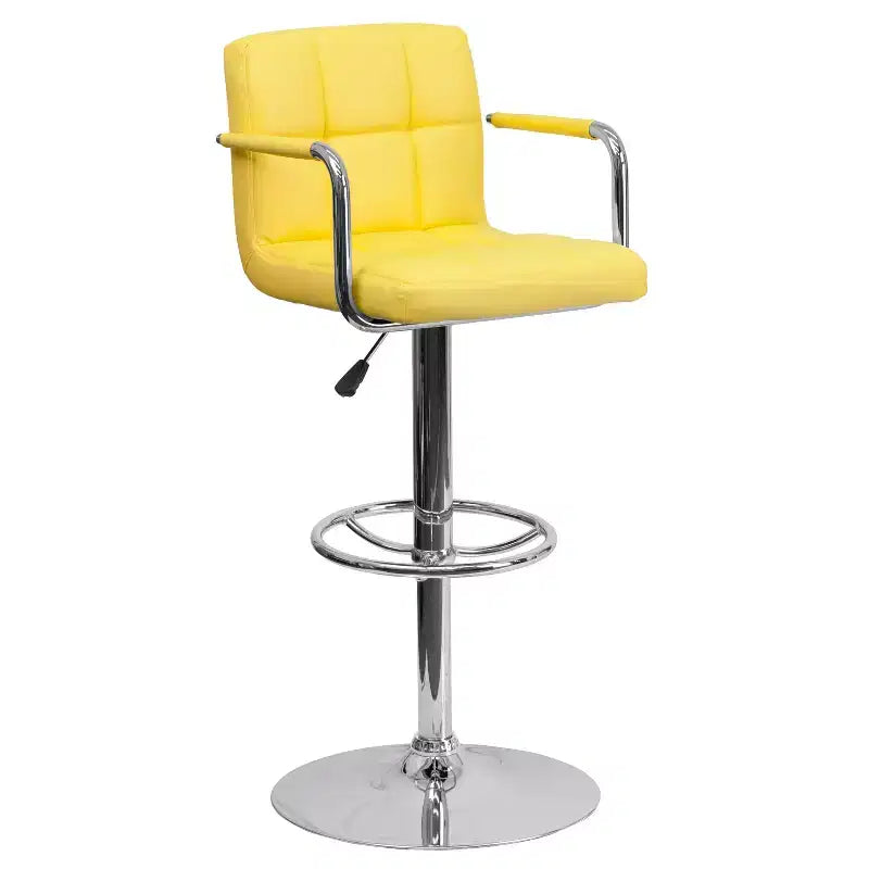 Tabouret de bar contemporain Flash Furniture en vinyle matelassé, réglable en hauteur, avec accoudoirs et base chromée