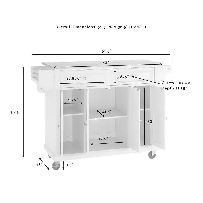 Desserte de cuisine grand format avec plateau en granit - Crosley