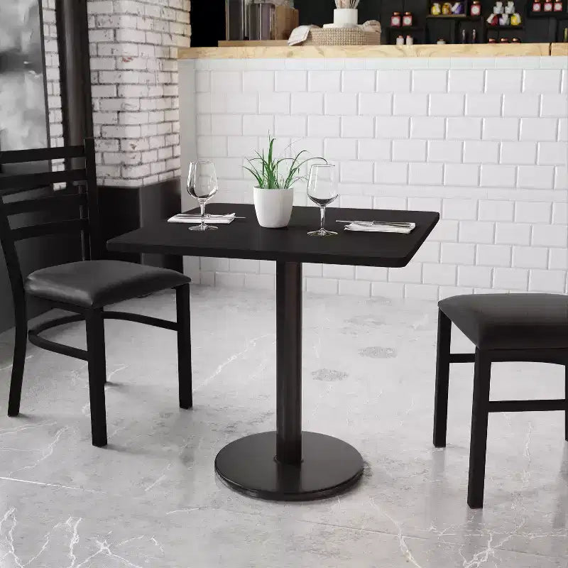 Plateau de table stratifié carré Emma and Oliver 30 avec base de 18 de hauteur ronde