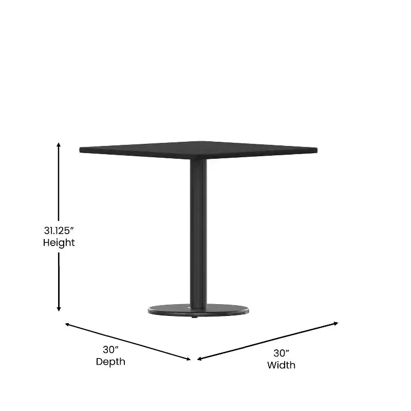 Plateau de table stratifié carré Emma and Oliver 30 avec base de 18 de hauteur ronde