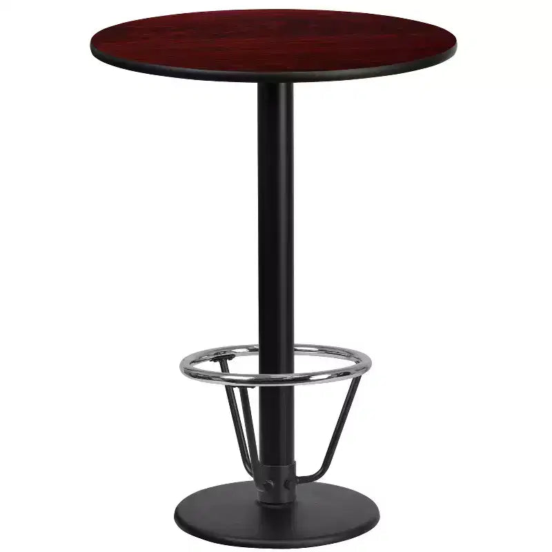Table de bar ronde stratifiée Emma et Oliver 24 avec base à anneau de pied ronde 18