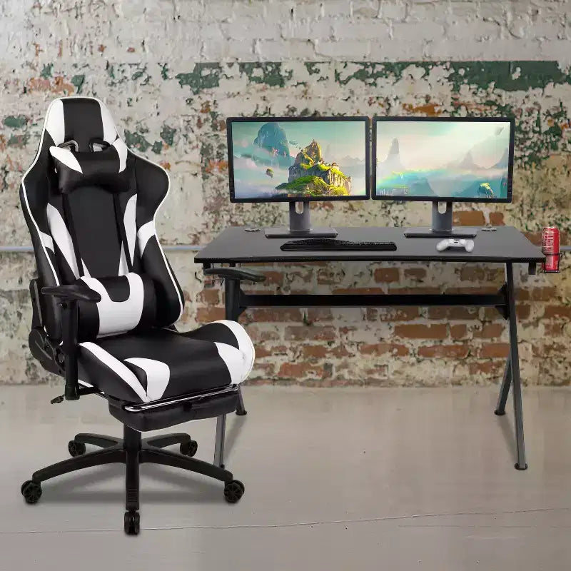 Ensemble bureau et fauteuil de jeu inclinable Flash Furniture avec repose-pieds, porte-gobelet, support pour casque et 2 trous passe-câbles