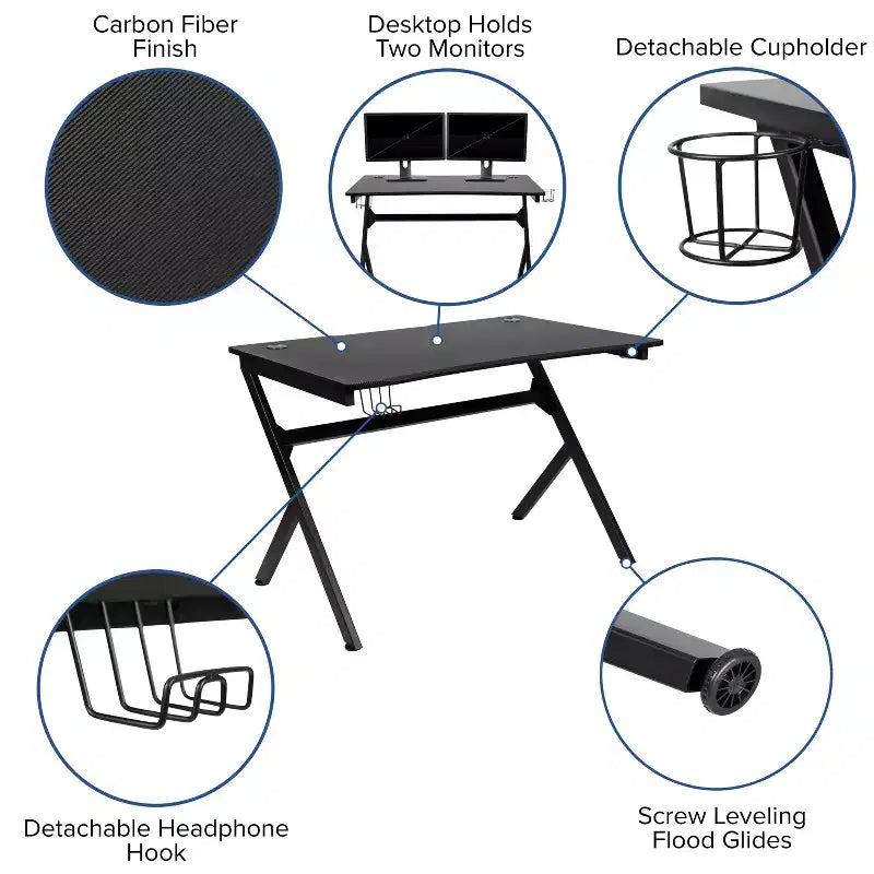 Ensemble bureau et fauteuil de jeu inclinable Flash Furniture avec repose-pieds, porte-gobelet, support pour casque et 2 trous passe-câbles