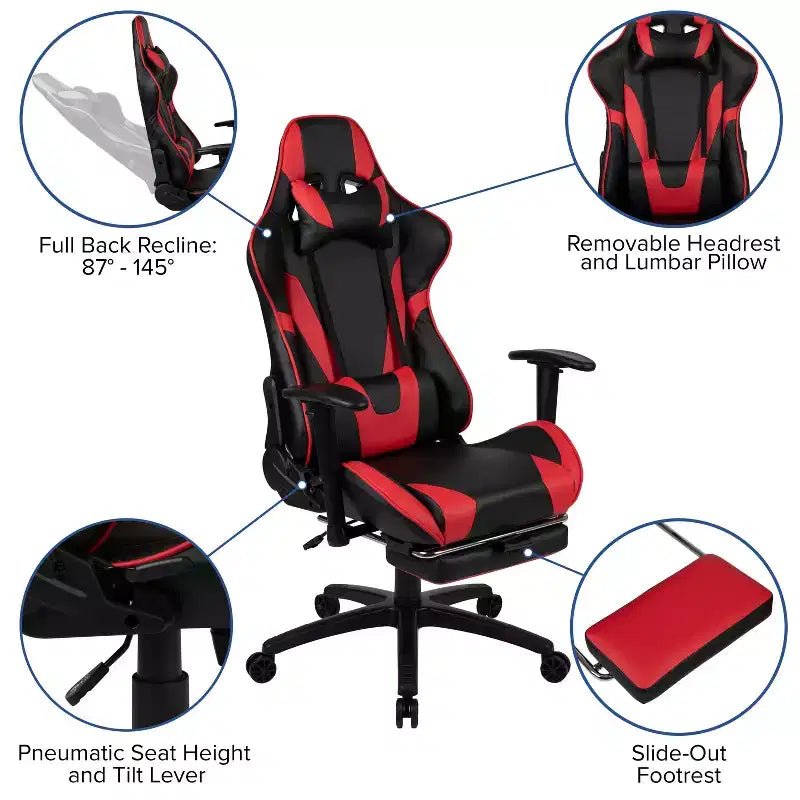 Ensemble bureau et fauteuil de jeu inclinable Flash Furniture avec repose-pieds, porte-gobelet, support pour casque et 2 trous passe-câbles