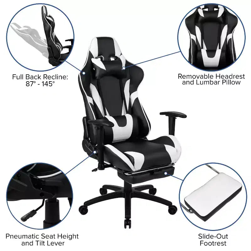 Ensemble bureau et fauteuil de jeu inclinable Flash Furniture avec repose-pieds, porte-gobelet, support pour casque et 2 trous passe-câbles