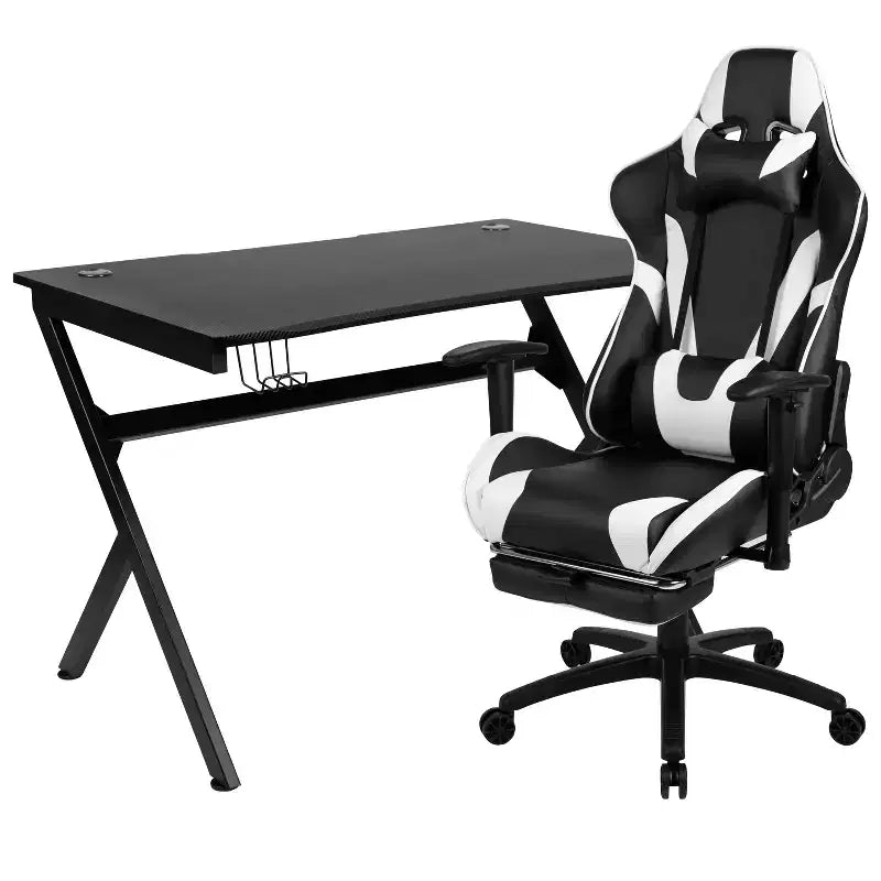 Ensemble bureau et fauteuil de jeu inclinable Flash Furniture avec repose-pieds, porte-gobelet, support pour casque et 2 trous passe-câbles