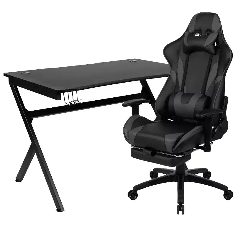 Ensemble bureau et fauteuil de jeu inclinable Flash Furniture avec repose-pieds, porte-gobelet, support pour casque et 2 trous passe-câbles