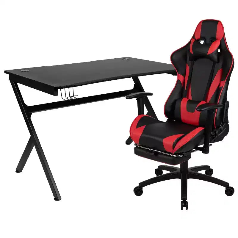 Ensemble bureau et fauteuil de jeu inclinable Flash Furniture avec repose-pieds, porte-gobelet, support pour casque et 2 trous passe-câbles