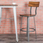Tabouret de bar/salle à manger rustique Emma et Oliver en noyer avec dossier/assise en bois et cadre gris